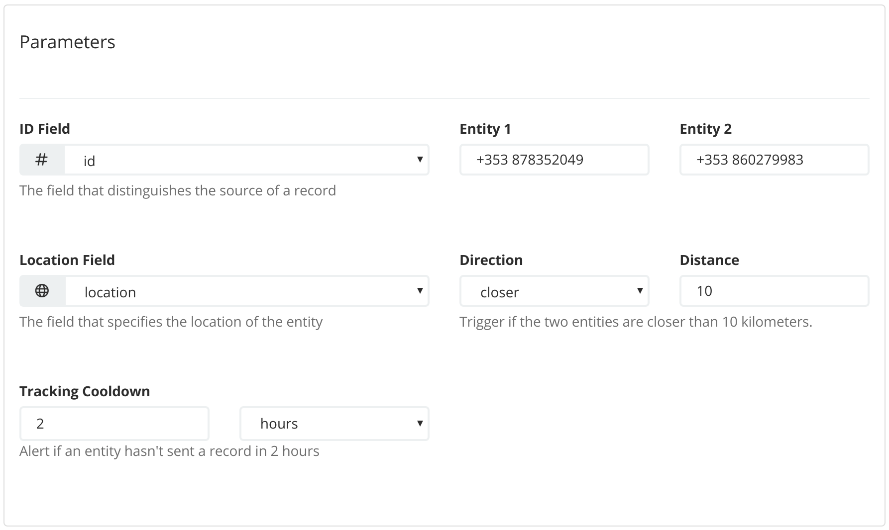 Proximity watcher parameters