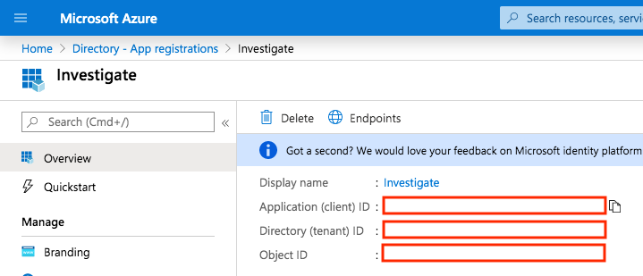 <em>App Registration parameters</em>