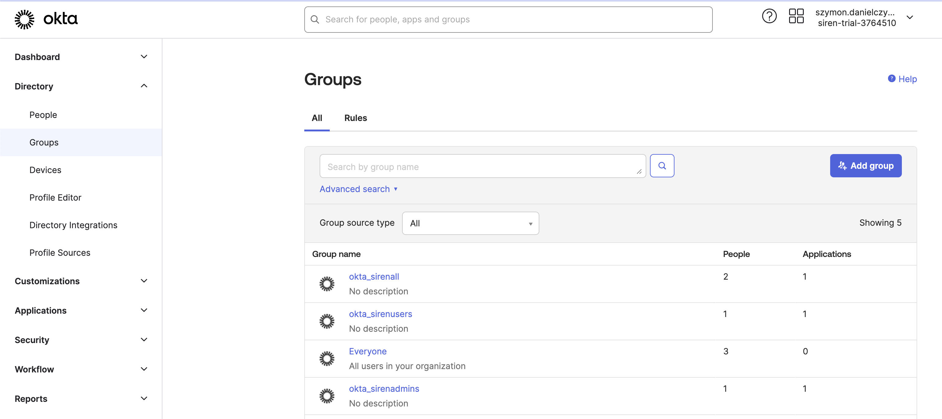 Create okta groups